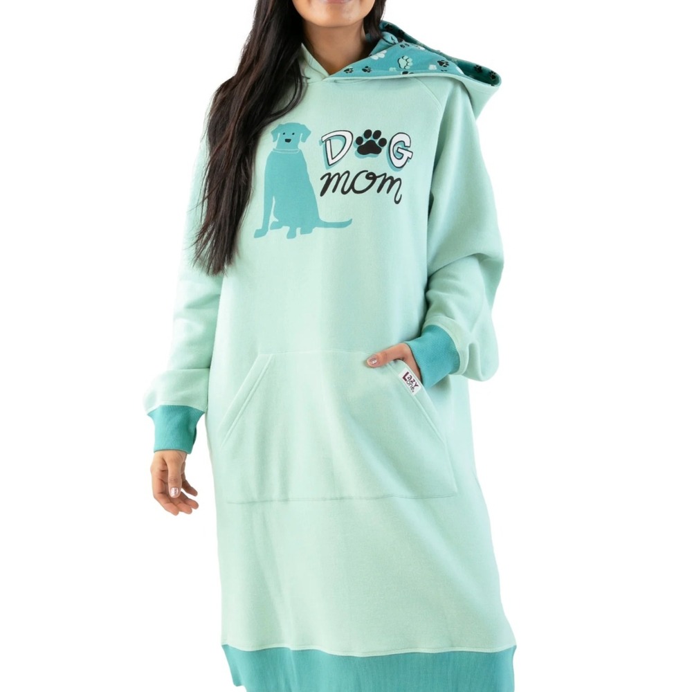 NWT w/ Flaw Lazy One Fleece Hoodie Women S/M Mint Good Dog Mom Oversized d